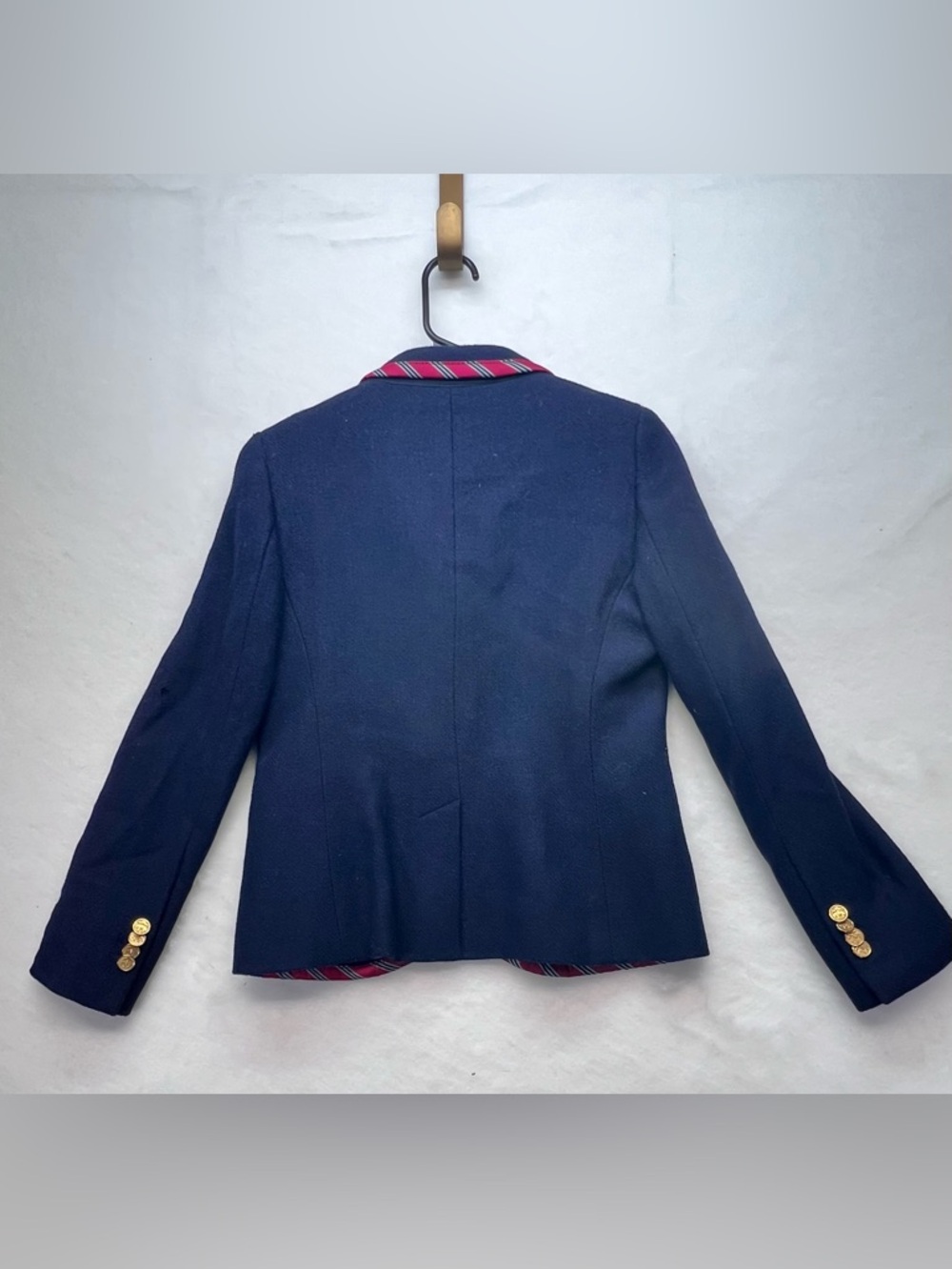 346 Brooks Brothers Womens Wool Striped Trim Blazer Jacket Navy Red Size 4 P - Picture 3 of 15